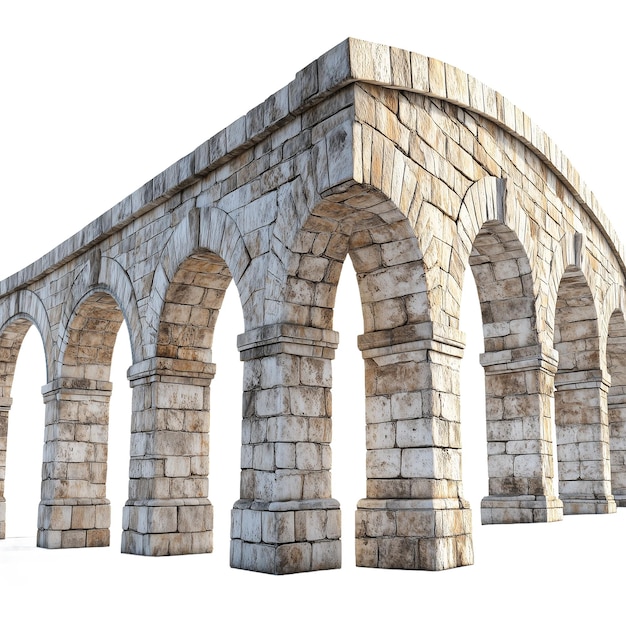Parete in pietra di un acquedotto romano isolata su uno sfondo trasparente o bianco
