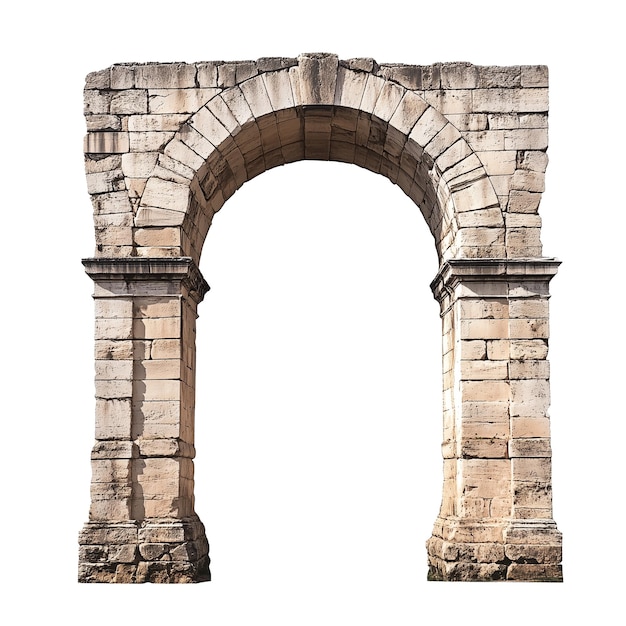 Parete in pietra di un acquedotto romano isolata su uno sfondo trasparente o bianco