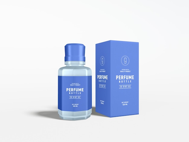 Parfümflasche aus Glas mit Kartonverpackung Mockup