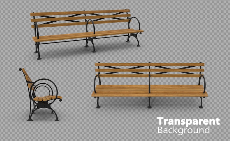 PSD park bench on a transparent background