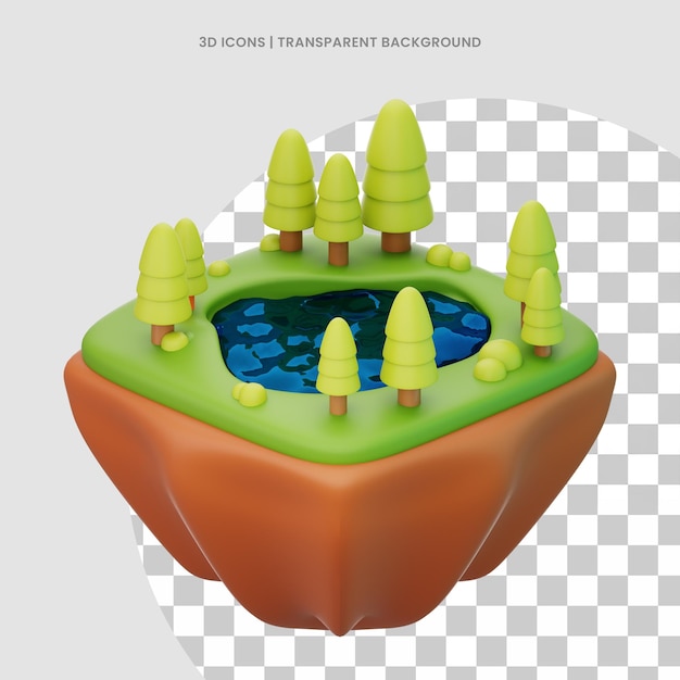 Parque acuático del lago icono 3D paisaje natural isométrico