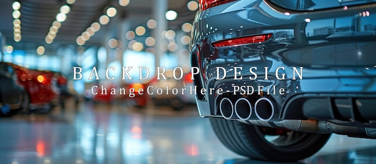PSD la parte trasera de un automóvil elegante en una sala de exhibición