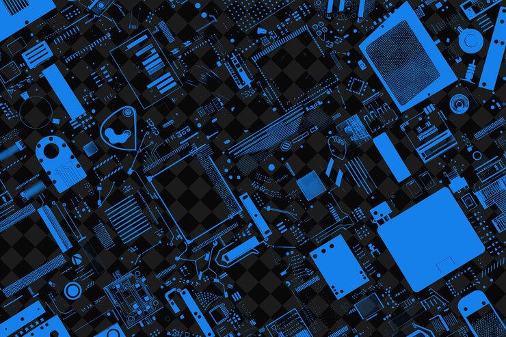 PSD partes de computadora desechadas con texturas de placas de circuitos y diseños de fondo de texturas creativas de tec