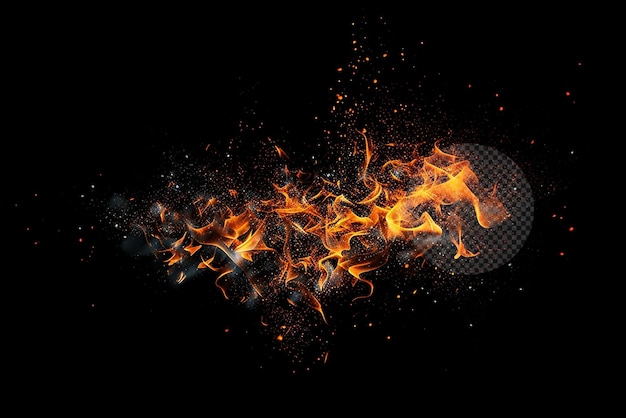 Particelle di scintilla di fiamma di fuoco sullo sfondo trasparente