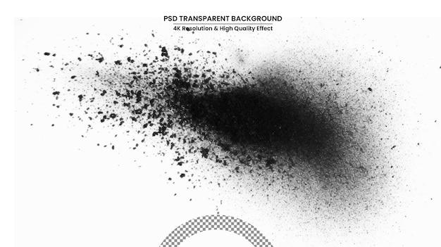 PSD las partículas de carbón salpicadas sobre fondo blanco.