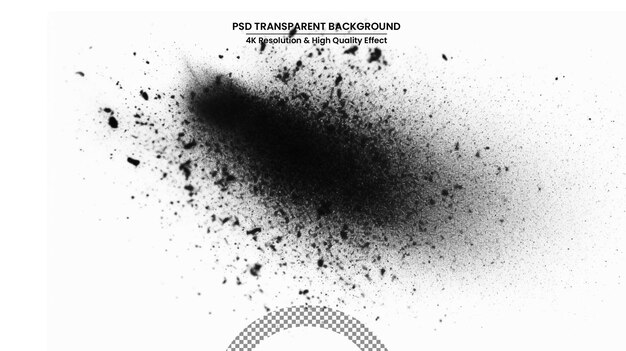 PSD las partículas de carbón salpicadas sobre fondo blanco.