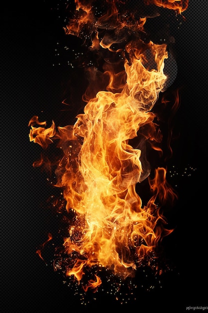 Partículas de chispas de llama de fuego en un fondo transparente