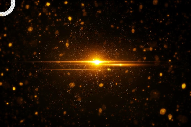 Partículas de energia de explosão douradas brilhantes com raia de luz