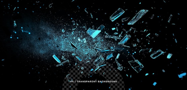 Particulas de vidro quebrado brilhantes em fundo transparente