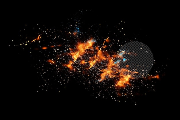 Des particules de braises de feu et des étincelles de mouvement sur un fond transparent