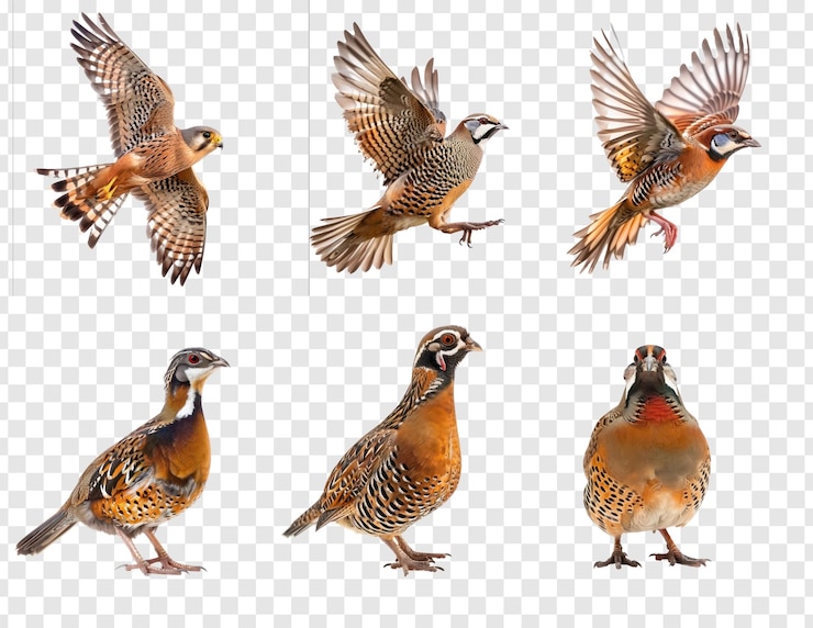 PSD partridge bird fly full body isolate on transparency background psd