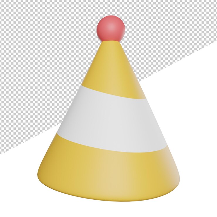 PSD party hat birthday vista lateral 3d rendering ilustración sobre fondo transparente