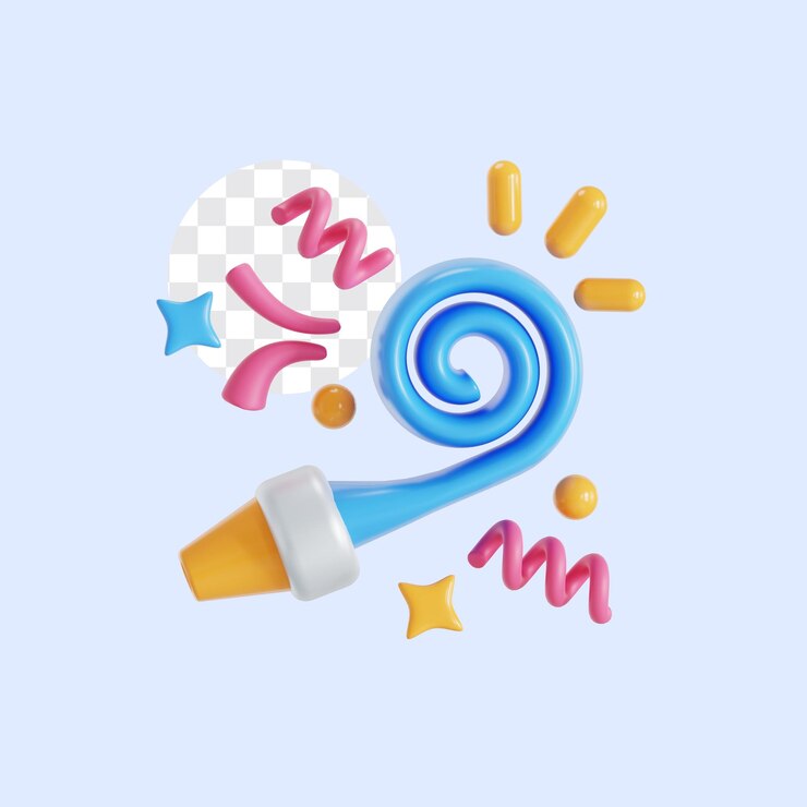 PSD party horn with confetti 3d illustration