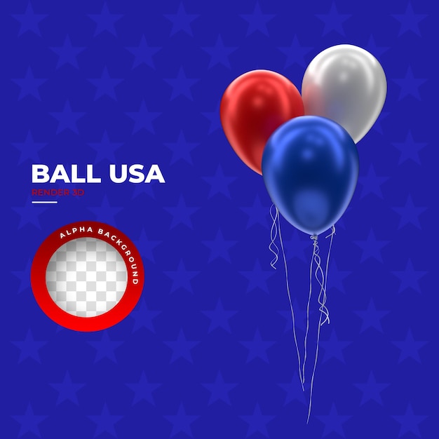 PSD partyball mit farben und us-flagge in 3d-render