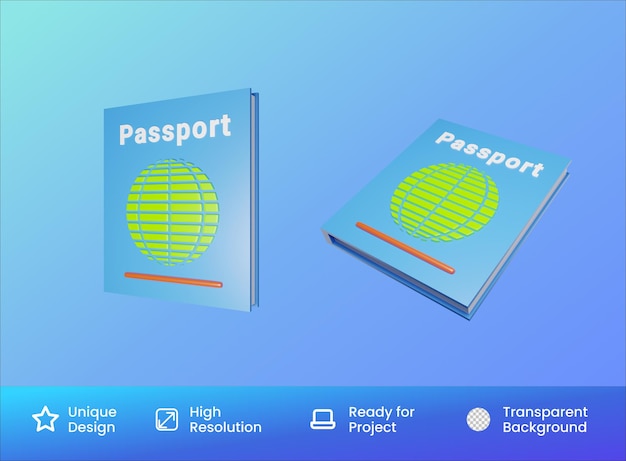 Pasaporte icono 3d ilustración aislado