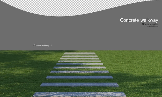 Pasarela de hormigón en el césped