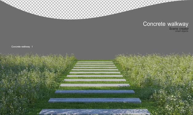 Pasarela de hormigón en el césped