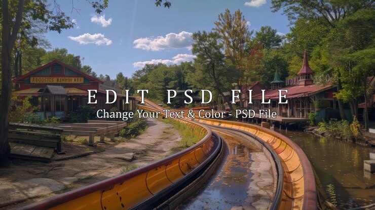 PSD un paseo acuático abandonado en un parque de atracciones