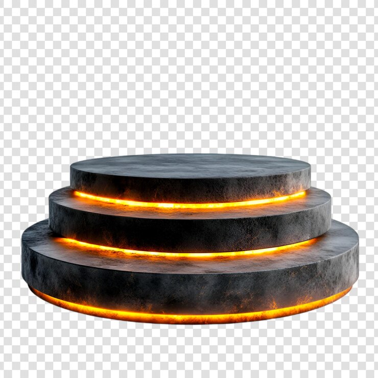 PSD pasos de piedra iluminados grises oscuros pantalla de plataforma de brillo naranja