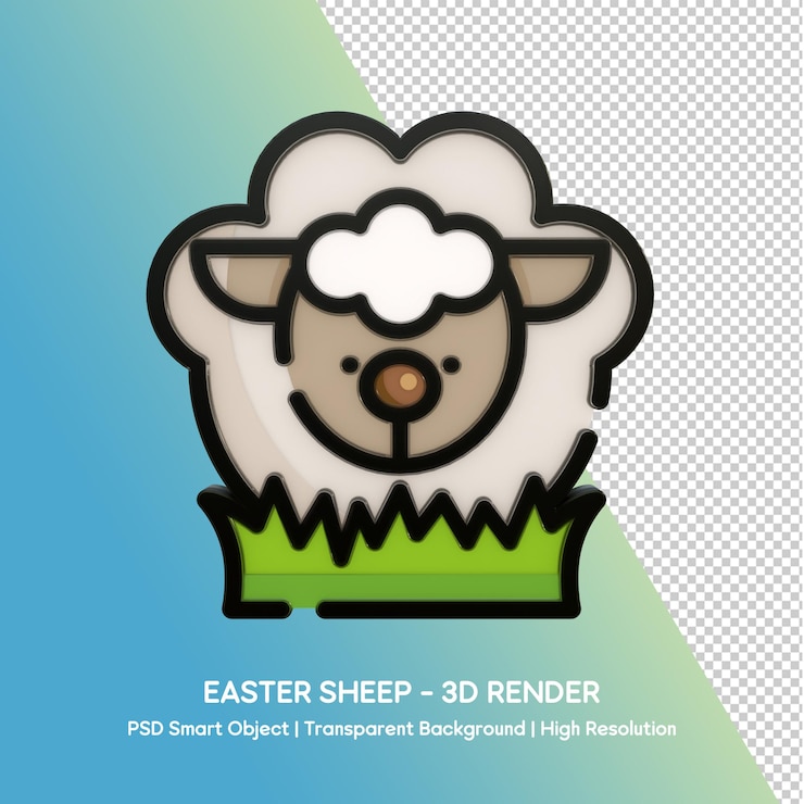 PSD pasqua pecore 3d render illustrazione con sfondo trasparente