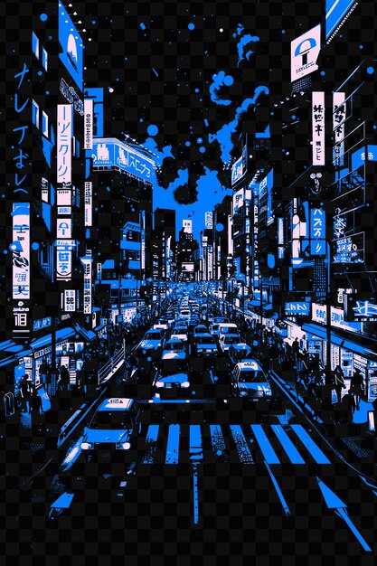 PSD le passage à niveau de tokyo shibuya avec une scène de rue animée neon sign psd vector t-shirt tattoo ink scape art