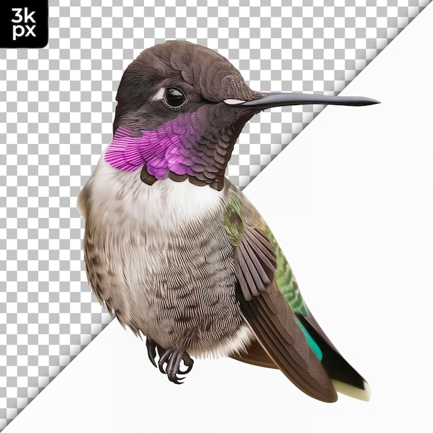 PSD pássaro-colibri-de-barba-preta isolado em fundo transparente