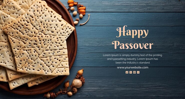 PSD passover concept matzah bread decoration a side on wooden texture background