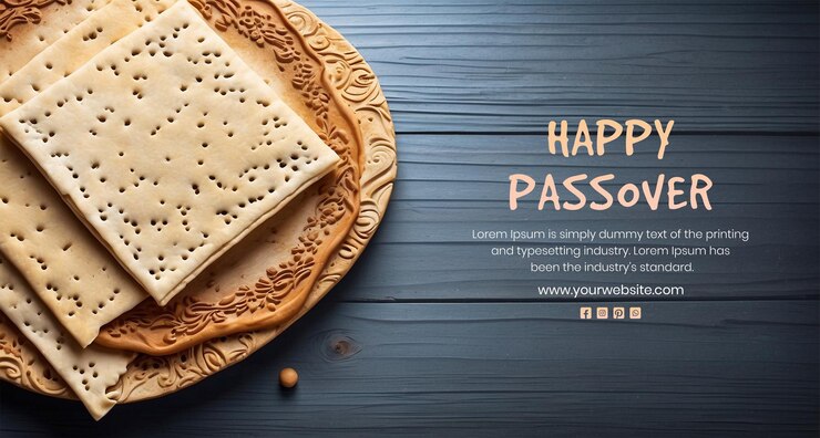 PSD passover concept matzah bread decoration a side on wooden texture background