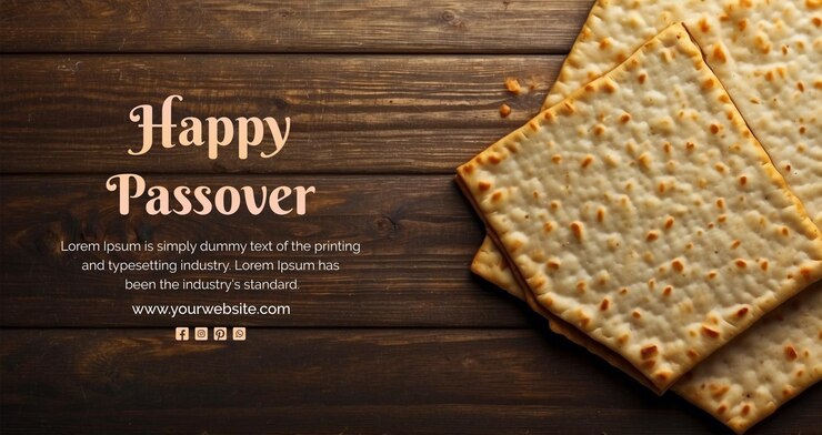 PSD passover concept matzah bread decoration a side on wooden texture background