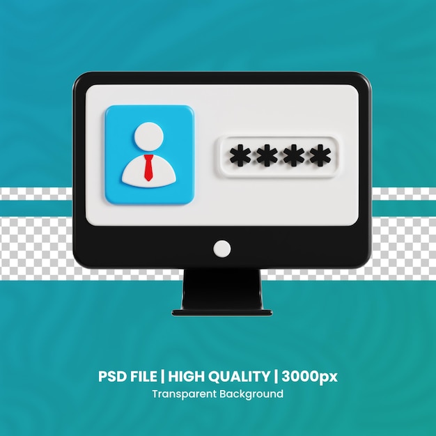 password computer 3d render di alta qualità Protezione e sicurezza sfondo trasparente