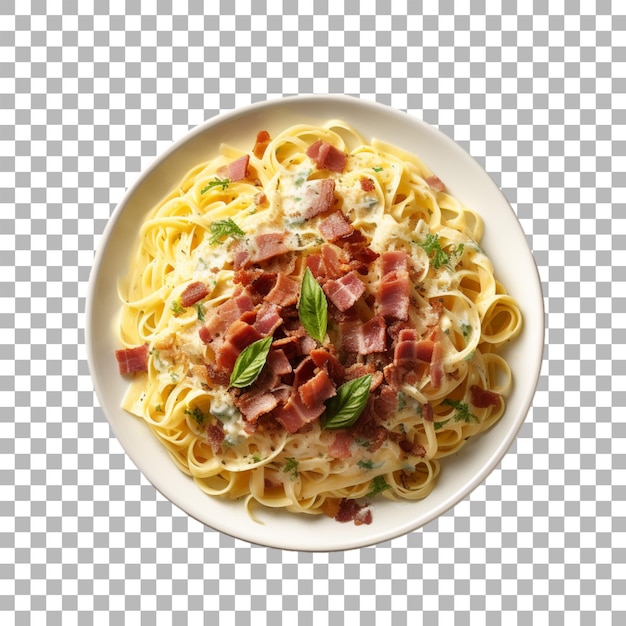 Pasta carbonara sobre un fondo transparente