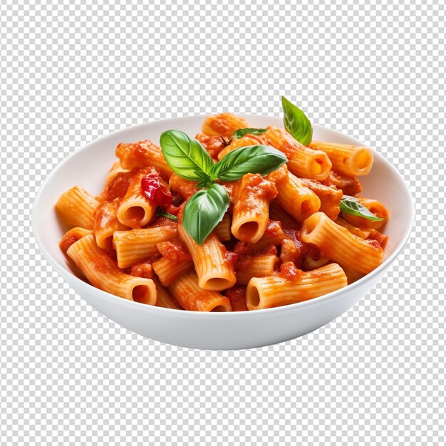 PSD pasta com molho bolognese, manjericão fresco e tomates.