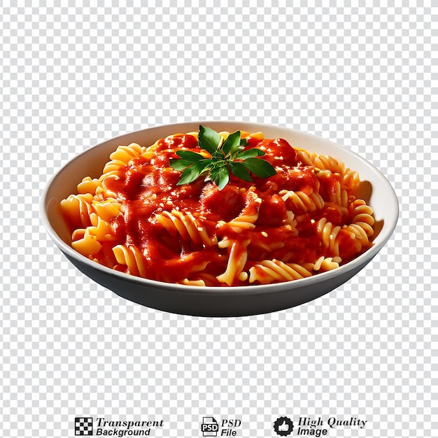 PSD pasta com molho de tomate numa tigela isolada sobre um fundo transparente