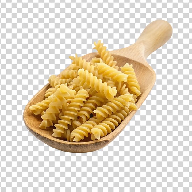 PSD pasta de fusilli em scoop de madeira isolada sobre um fundo transparente