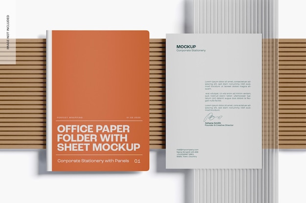 Pasta de papel Office com maquete de folha, vista superior