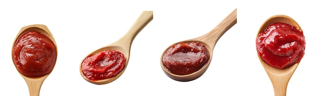 Pasta de tomate em colher de madeira