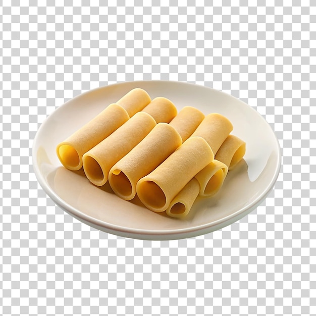 Pasta di cannelloni su piatto bianco su sfondo trasparente