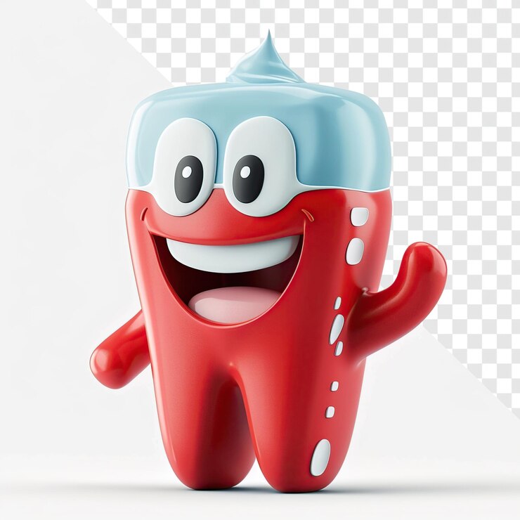PSD pasta de dientes en 3d al estilo de dibujos animados en un fondo transparente