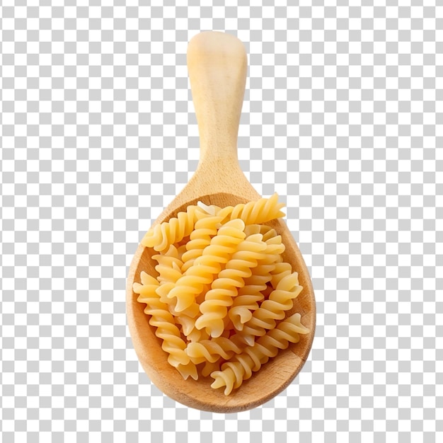 Pasta De Fusilli Cru Sur Cuillère En Bois Isolée Sur Un Fond Transparent