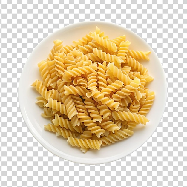 Pasta de fusilli en un plato aislado sobre un fondo transparente