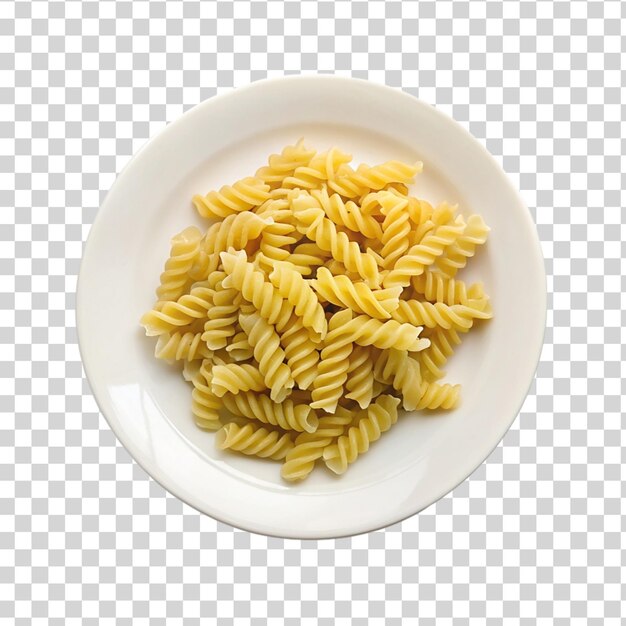 PSD pasta de fusilli en un plato blanco aislado sobre un fondo transparente