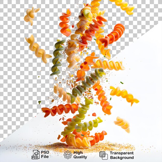 PSD una pasta se muestra con una imagen de una pasta verde y naranja aislada en un fondo transparente