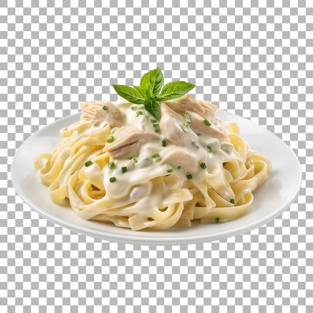 PSD pasta de pollo alfredo en un fondo transparente