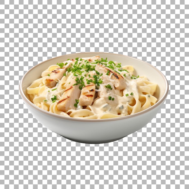 PSD pasta de pollo alfredo sobre un fondo transparente