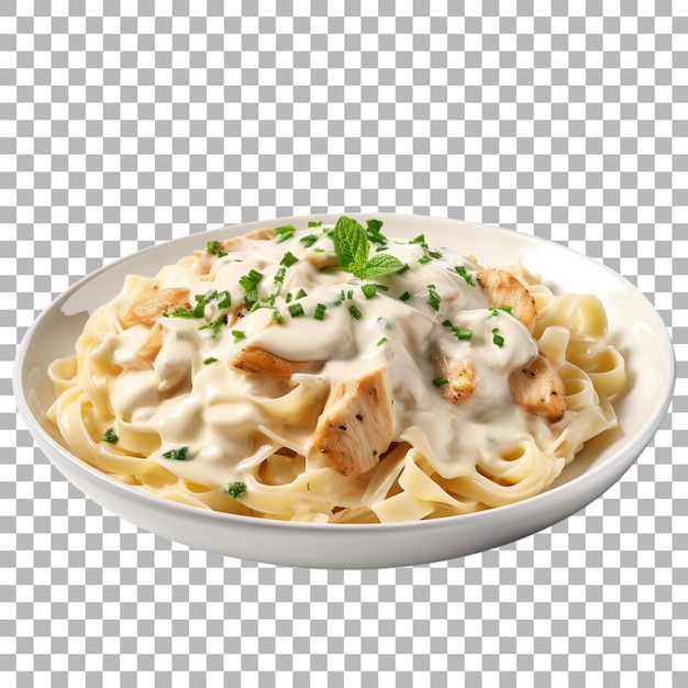 PSD pasta de pollo alfredo sobre un fondo transparente