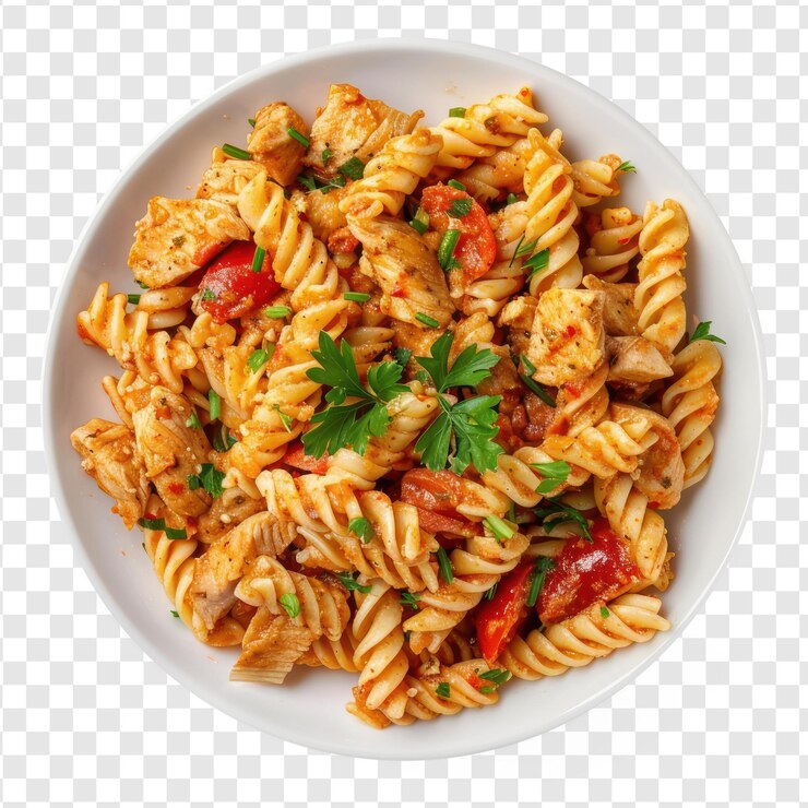 PSD pasta de pollo vista superior en toda su longitud en fondo transparente psd