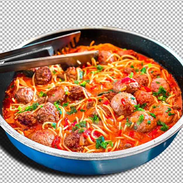 PSD pasta de pomodoro casera con albóndigas aisladas