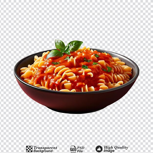 PSD pasta con salsa de tomate en un cuenco aislado sobre un fondo transparente