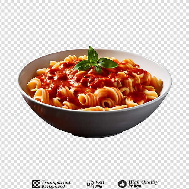 PSD pasta con salsa de tomate en un cuenco aislado sobre un fondo transparente