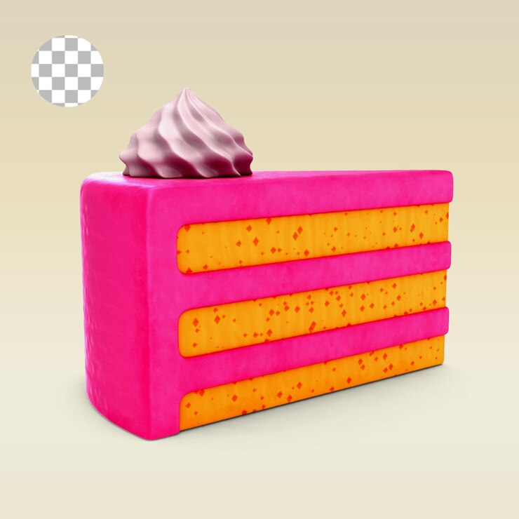 PSD pastel de capa esmerilado rosa con rebanada para concepto de pastelería